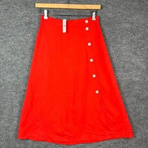 NWT Loft Red Side Button A-Line Linen Midi Skirt Size 4